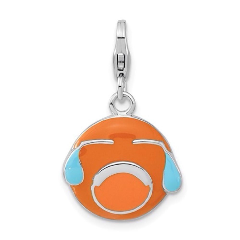 Sterling Silver Enameled Crying Face Charm with Lobster Clasp
